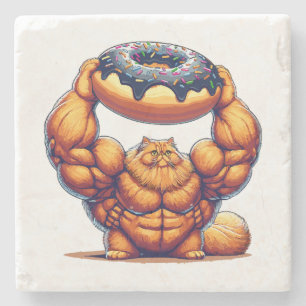 Posavasos De Piedra Gato musculoso levantando donut