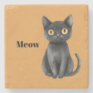 Posavasos De Piedra Gato Naranja Negro Maúlla