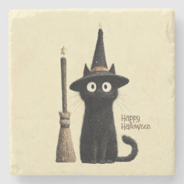 Posavasos De Piedra Gato negro caprichoso Feliz Halloween