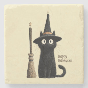 Posavasos De Piedra Gato negro caprichoso Feliz Halloween