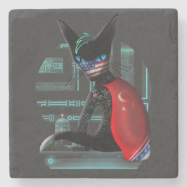 Posavasos De Piedra Gato negro Cyberpunk Ninja