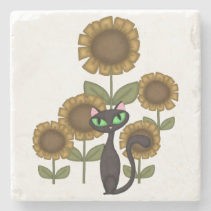 Posavasos De Piedra Gato negro del girasol