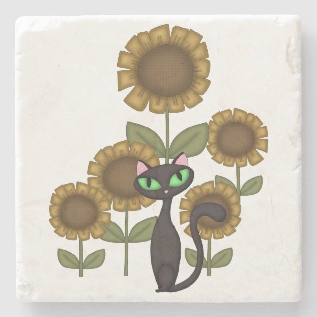 Posavasos De Piedra Gato negro del girasol (Anverso)