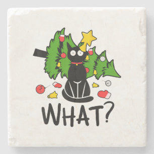 Posavasos De Piedra Gato Negro Divertido Árbol de Navidad Alegre Santa