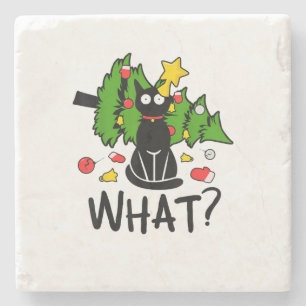 Posavasos De Piedra Gato Negro Divertido Navidad Árbol Navideño Alegre