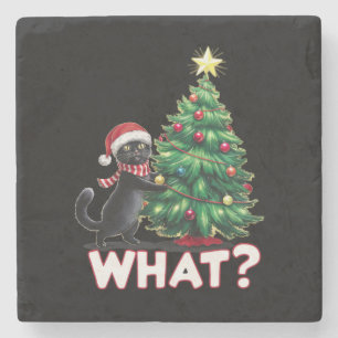 Posavasos De Piedra Gato negro divertido qué árbol de Navidad de Navid