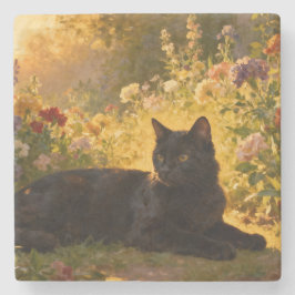 Posavasos De Piedra Gato Negro en las Flores I