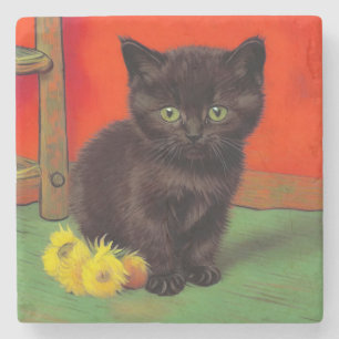 Posavasos De Piedra Gato negro estilo Van Gogh