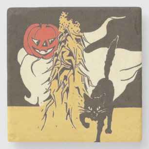 Posavasos De Piedra Gato Negro Fantasma de la Calabaza de Jack Espiga