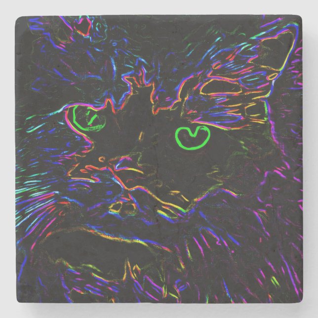Posavasos De Piedra Gato Neon Glow (Anverso)