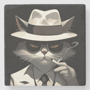 Posavasos De Piedra Gato Noir Genial: Felino Suave y Misterioso