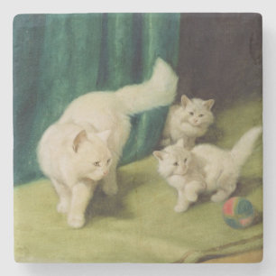 Posavasos De Piedra Gato persa blanco con dos gatitos