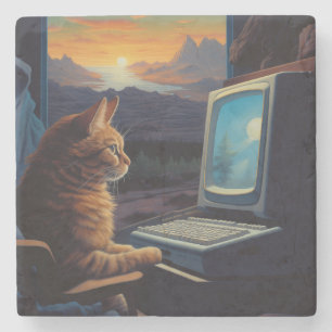 Posavasos De Piedra Gato Retro Gamer   Juego de arte de píxeles de 8 b