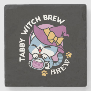 Posavasos De Piedra Gato Tabby de Halloween – Arte de Sombrero de Bruj