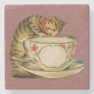 Posavasos De Piedra Gato Taza de Té Lindo Vintage Victoriano Mascota C