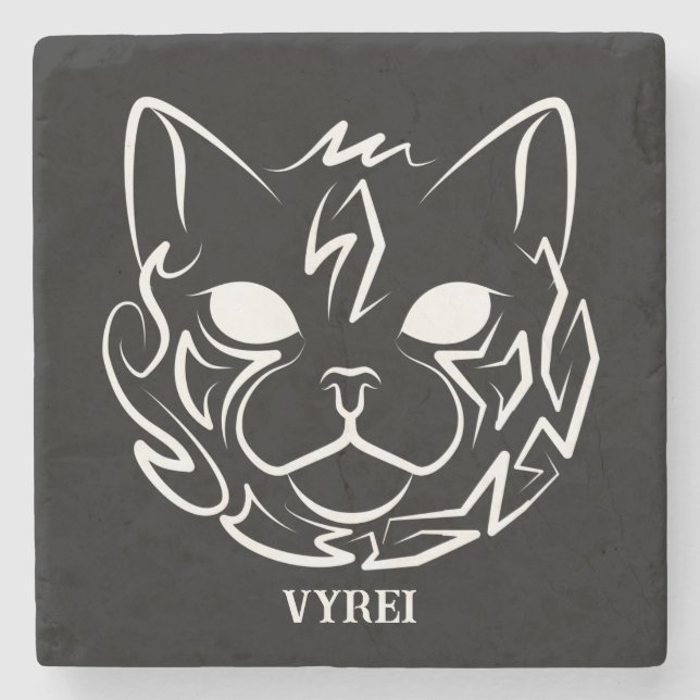 Posavasos De Piedra Gato tribal negro y blanco (Anverso)