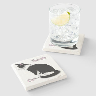 Posavasos De Piedra Gato Tuxedo Blanco y Negro Personalizado
