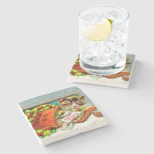 Posavasos De Piedra Gato vintage Feliz Navidad