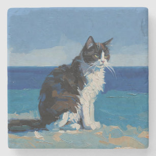 Posavasos De Piedra Gato y el Océano (#2)