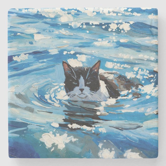 Posavasos De Piedra Gato y el Océano (#4) (Anverso)