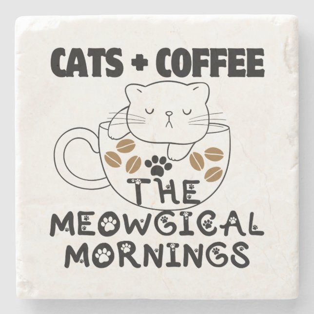 Posavasos De Piedra Gatos + Café = Mañana meowgical.w (Anverso)