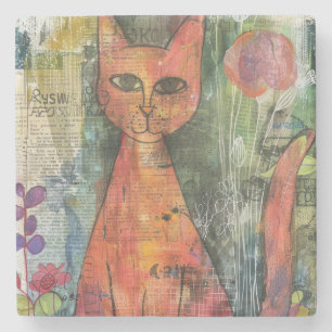 Posavasos De Piedra Gatos de color de agua boho - Arte felino de tierr