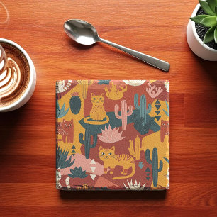 Posavasos De Piedra Gatos del desierto boho lindos patrón de cactus su