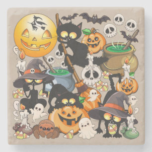 Posavasos De Piedra Gatos divertidos de Halloween en una fiesta