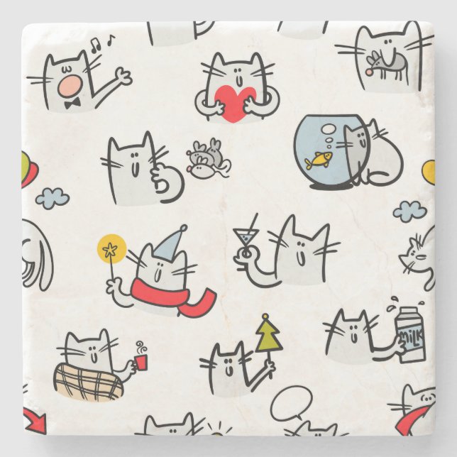 Posavasos De Piedra Gatos divertidos, leche y magia. (Anverso)