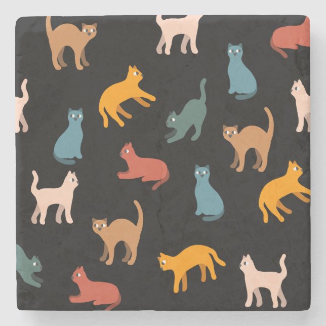 Posavasos De Piedra Gatos en negro (Anverso)