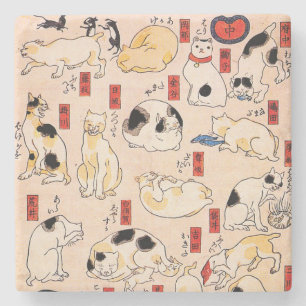Posavasos De Piedra Gatos japoneses por Utagawa Kuniyoshi