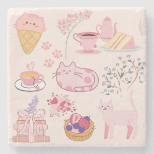 Posavasos De Piedra Gatos rosados de té de la tarde