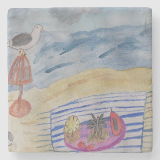 Posavasos De Piedra Gaviotas en la playa (Anverso)