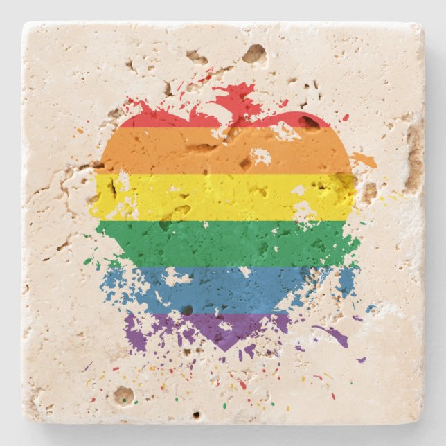 Posavasos De Piedra Gay Pride Love Heart (Anverso)