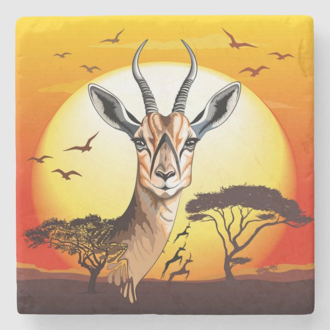 Posavasos De Piedra Gazelle Animal salvaje Antelope africano (Anverso)