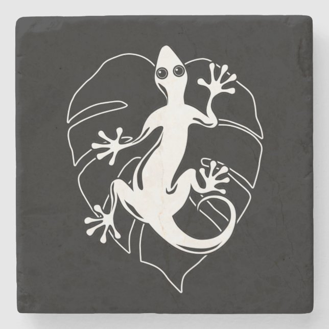 Posavasos De Piedra Gecko Lizard Silhouette (Anverso)