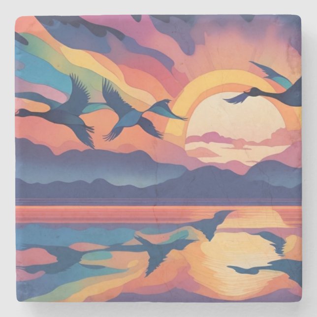 Posavasos De Piedra Geese sobre el agua (Anverso)