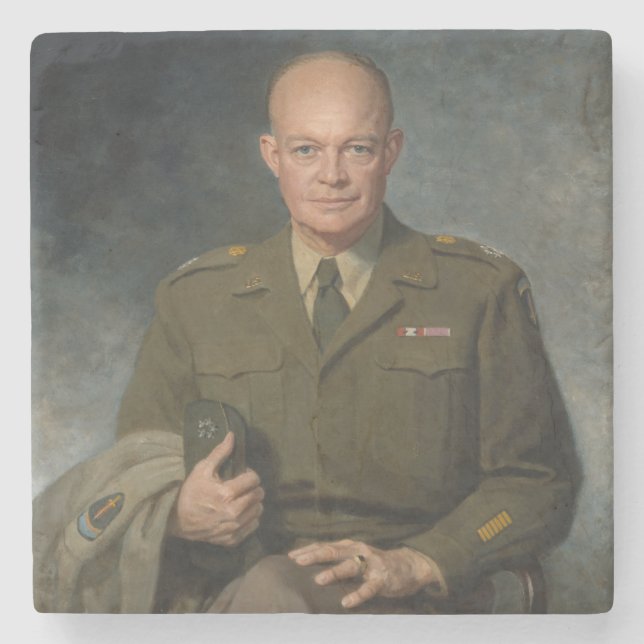 Posavasos De Piedra General Dwight Eisenhower Retrato pintado de 5 est (Anverso)