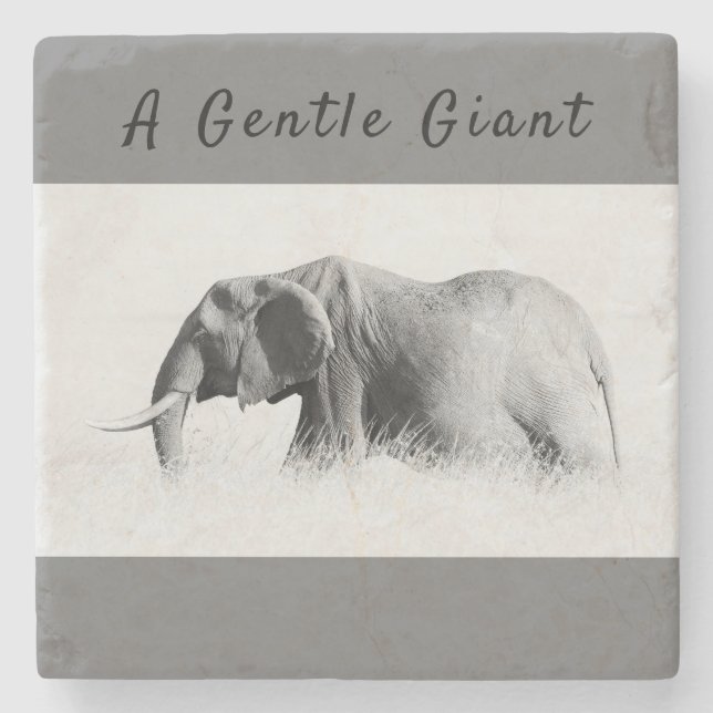 Posavasos De Piedra Gentle Giant Elephant foto de alta clave con texto (Anverso)