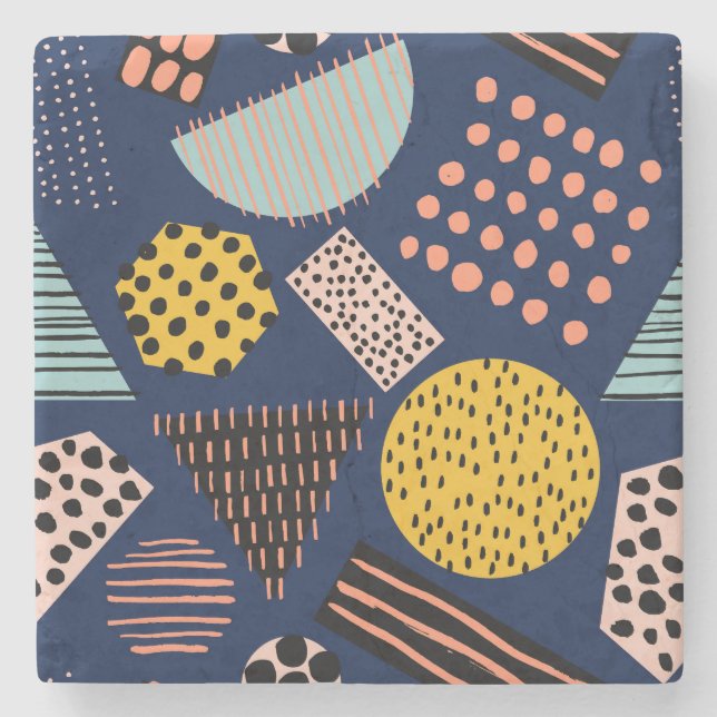 Posavasos De Piedra Geometría divertida: Resumen del patrón multicolor (Anverso)