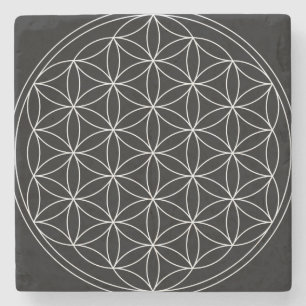 Posavasos De Piedra Geometría Sagrada: Flor de la Vida Negro y Blanco