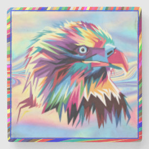 Posavasos De Piedra Geométrica Cabeza de águila calva Prismática Pop A