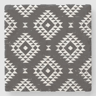 Posavasos De Piedra Geométrica Navajo: Tribal Blanco Negro.