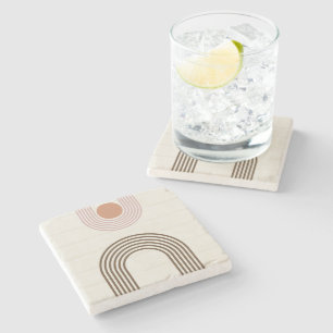 Posavasos De Piedra Geométrico abstracto minimalista del siglo medio