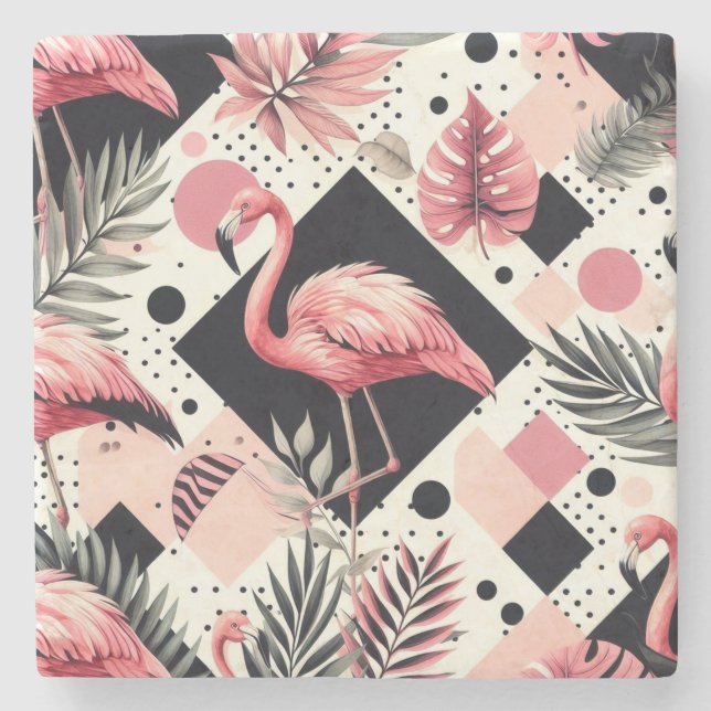 Posavasos De Piedra Geométrico de flamingo de corte (Anverso)