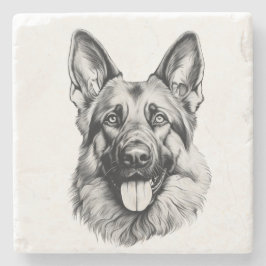 Posavasos De Piedra German Shepherd Sketch Stone Coaster | B&W