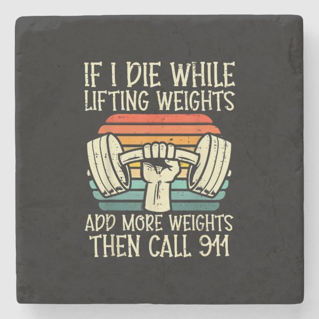 Posavasos De Piedra Gimnasio Si Muero Levantando Pesa Graciosa Fitness (Anverso)