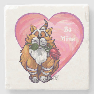 Posavasos De Piedra Ginger Cat El día de San Valentín
