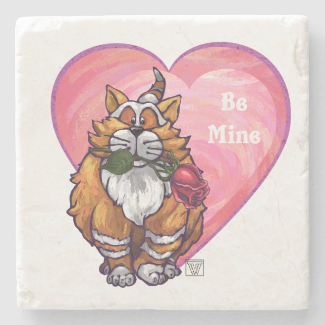 Posavasos De Piedra Ginger Cat El día de San Valentín (Anverso)