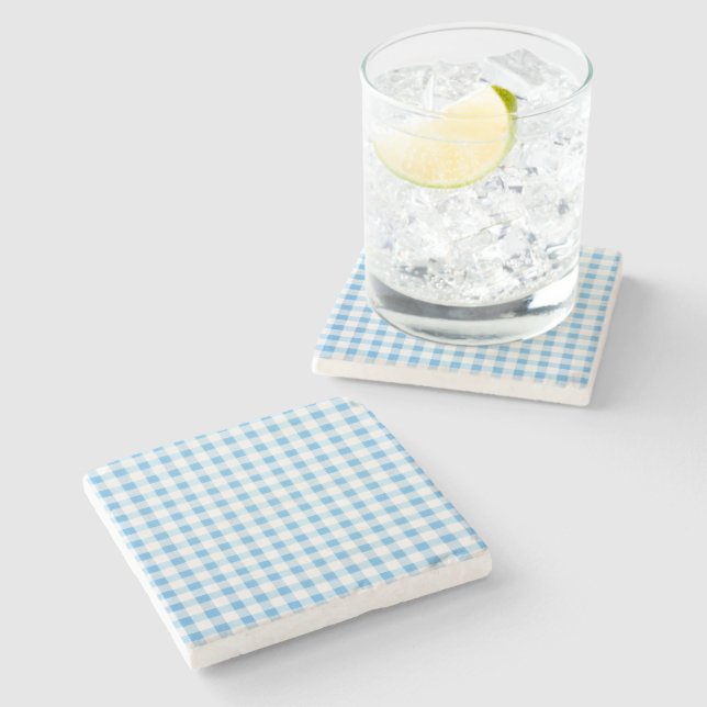 Posavasos De Piedra Gingham Azul Bebé (Lateral)